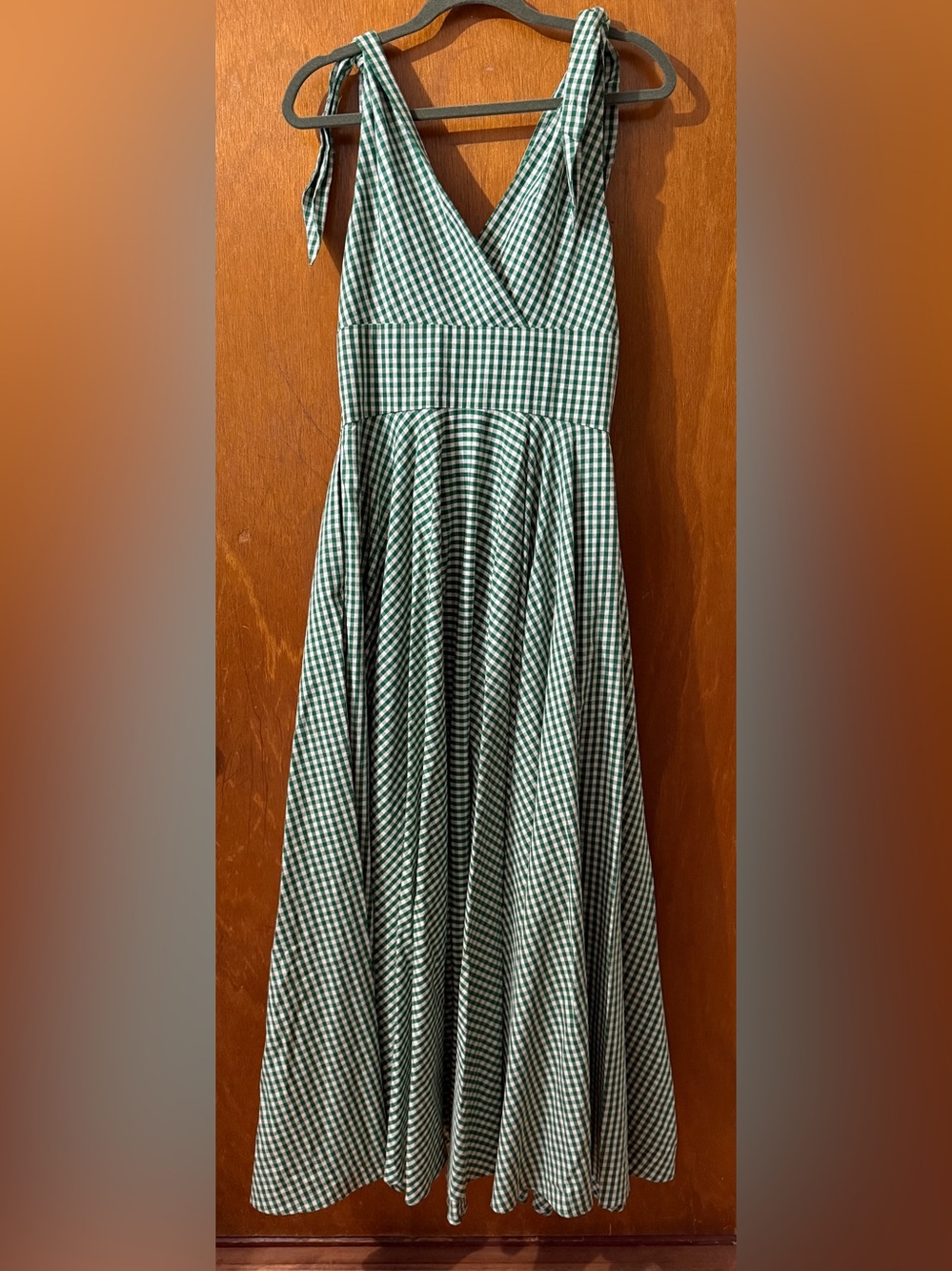 Lena Hoschek Cottage Core Paige Green Gingham Tie-Shoulder Maxi Dress - Size M